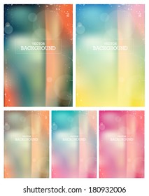 Vector collection of brochure covers. Blurred unfocused photographic style. Light leaks and bokeh