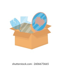 vector collection of broken glass and glass in cardboard	