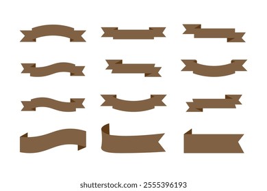 Vector collection of brown ribbons.Collection of ribbons on white background.Folded ribbons for sale banner,advertisement,game,application
