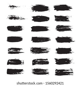 Vector collection of brush stroke.Black paint on white background.