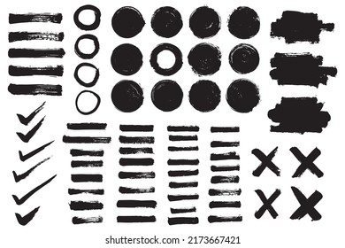 Vector collection brush strokes. Paint brush set. Grunge design elements. Black ink brush.