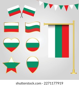 Vector collection of Bulgaria flag emblems and icons in different shapes vector illustration Bulgaria