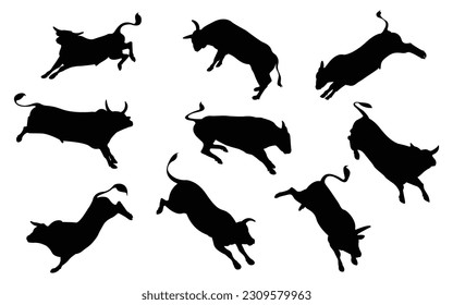 vector collection of  bull, silhouettes and shadows. Grunge bull and matador, vector 