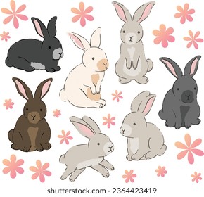 Vector Collection of Bunnies in different poses