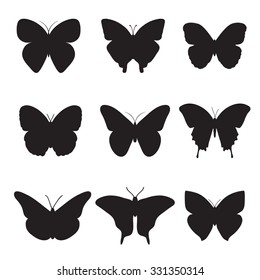 Vector collection of butterflies. Black butterflies on white background