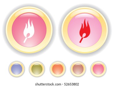 Vector collection buttons with burning safety match icon