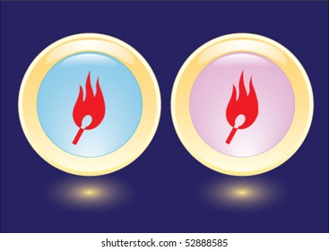 Vector collection buttons with burning safety match icon
