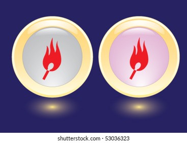 Vector collection buttons with burning safety match icon