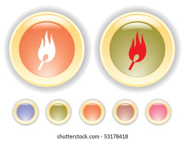 Vector collection buttons with burning safety match icon