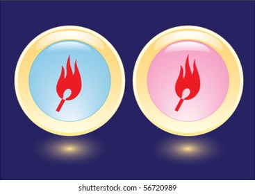 Vector collection buttons with burning safety match icon