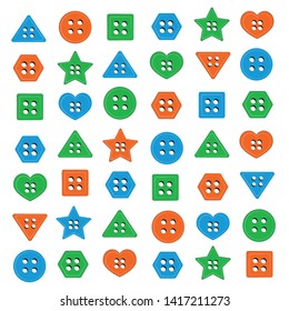 Vector collection of buttons for clothes, art and crafts in various bright colors. Fashion and needlework