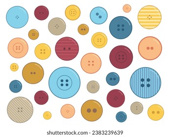 Vector collection of buttons for clothes, art and crafts in various bright colors. Fashion and needlework vector illustration