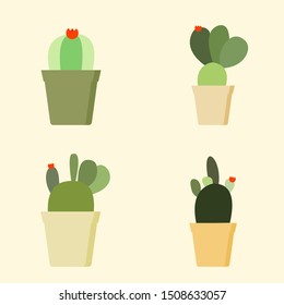 Vector collection of cactus in flat style. Green plant, flower and nature, floral and exotic, wild botany tropical illustration