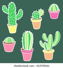 Vector collection of cactus. Hand drawn cartoon Illustration
