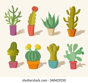 Vector collection of cactus in pots