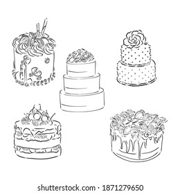 Vector collection of cakes images and arts. cake vector sketch illustration