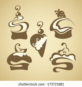Vector collection of cakes and sweets images, symbols and emblems