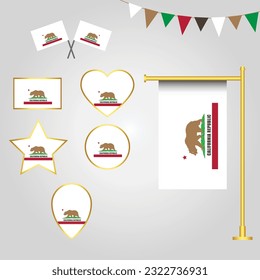 vector collection of California State of Usa emblems and icons in different shapes