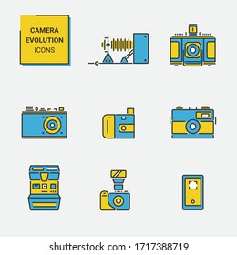 Colección de vectores de iconos de la tecnología de cámara en el diseño de esquema de color