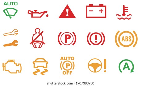 A vector collection of car dashboard indicators