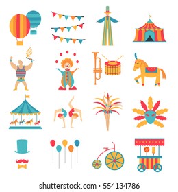 Vector collection with carnival,circus, fun fair, vector icons and background and illustration Colored icons collection. Place for your text. Carnival concept.