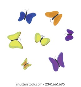 Vector collection of cartoon butterflies. Clip art for design, stickers, element for web site, shops, prints, nursery decor.