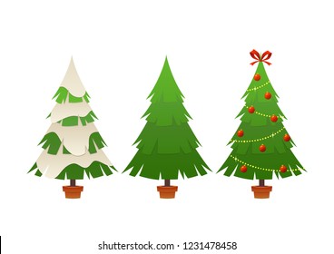 Vector collection of cartoon Christmas tree isolated on white background