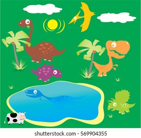 Vector Collection Cartoon Dinosaurs