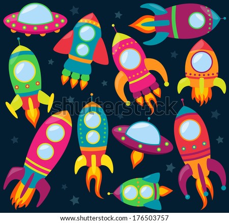 Vector Collection of Cartoon Rocketships