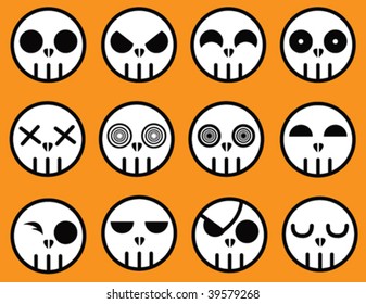 Vector - A collection of cartoon skulls. Each skull is on a separate sublayer and can easily be used or manipulated individually.