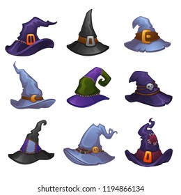 Vector Collection Of Cartoon Witch Hats For Your Halloween Design