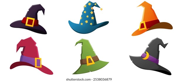 Vector Collection Of Cartoon Witch Hats For Halloween Design