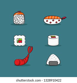 Vector collection of catoon sushi and sashimi set.
