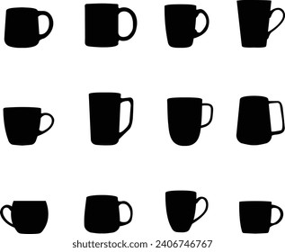 A vector collection of ceramic mugs for arywork compositions and mockups