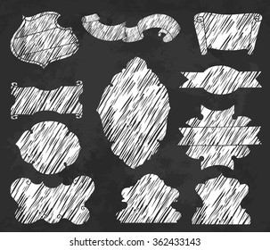 Vector Collection of Chalk Style Banners, Ribbons and Frames on black grunge background, set number two