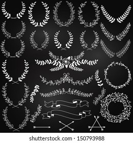 Vector Collection of Chalkboard Style Hand Drawn Laurels