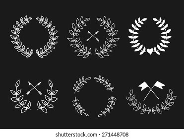 Vector Collection of Chalkboard Style Hand Drawn Laurels