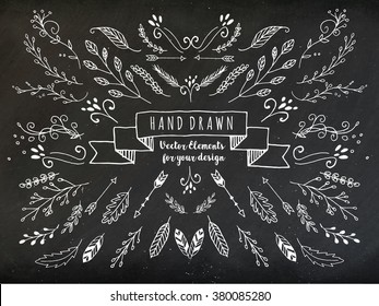 Vector Collection of Chalkboard Style Hand Drawn Laurels 