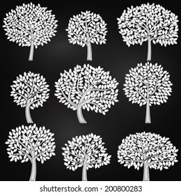 Vector Collection of Chalkboard Style Tree Silhouettes