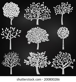 Vector Collection of Chalkboard Style Tree Silhouettes