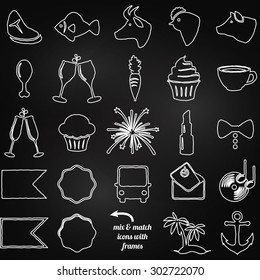 Vector Collection of Chalkboard Style Wedding or Engagement Icons