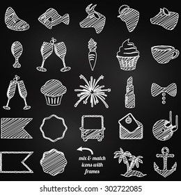 Vector Collection of Chalkboard Style Wedding or Engagement Icons