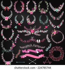 Vector Collection of Chalkboard Valentine's Day or Wedding Themed Laurels
