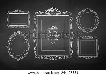 Vector collection of chalked vintage baroque frames. Isolated.