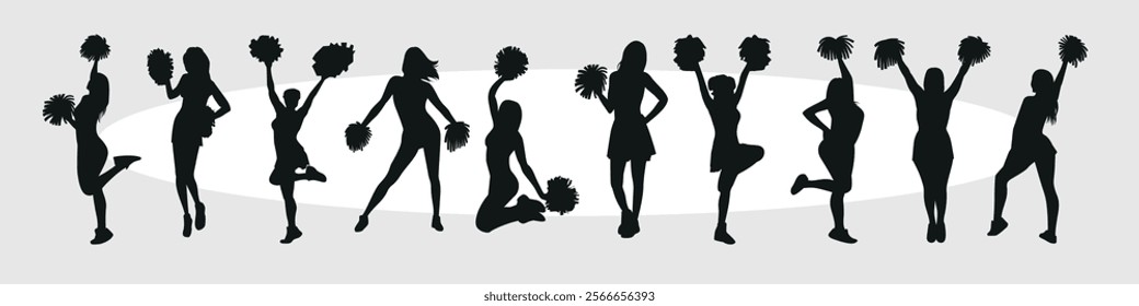 Vector collection of cheerleader silhouette in different positions