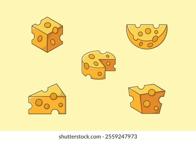 vector collection of cheese slices made in outline filled or cartoon style