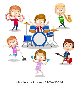 Vector collection of children playing music instruments