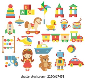 Vector collection of children's toys. Isolated on white background.