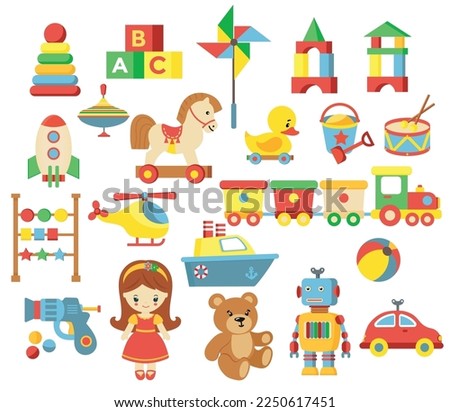 Vector collection of children's toys. Isolated on white background.