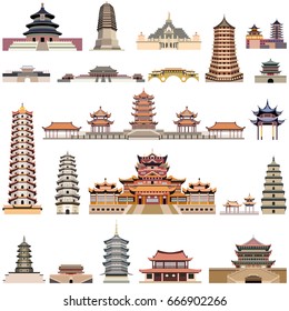 vector collection of chinese pagodas, ancient temples and towers